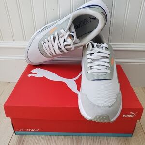 Puma MEN's SoftFoam+ White & Gray Low-Top Athletic Runner Sneakers